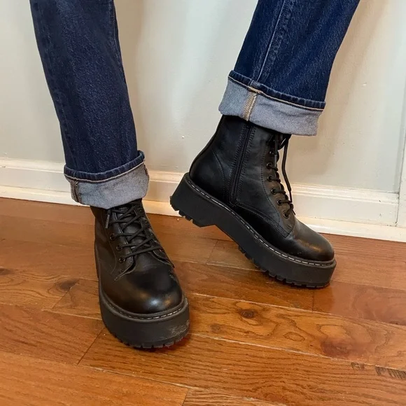 A New Day Black Platform Combat Boots - Picture 3 of 9